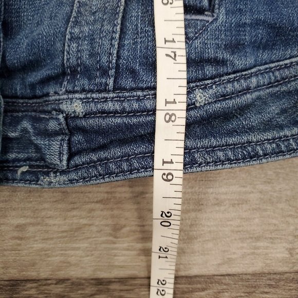 Pilcro Anthropologie Denim Jacket Womens Medium Blue Distressed Letterpress - Picture 11 of 11